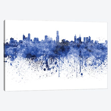 Melbourne Skyline In Watercolor Blue Canvas Print #PUR3100} by Paul Rommer Canvas Wall Art