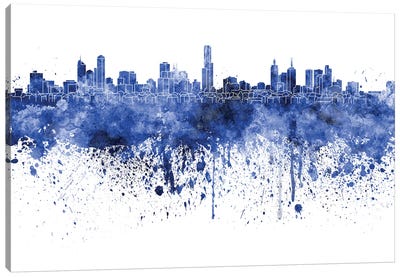 Melbourne Skyline In Watercolor Blue Canvas Art Print - Melbourne