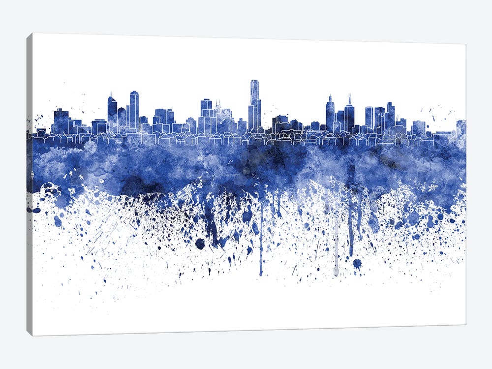 Melbourne Skyline In Watercolor Blue by Paul Rommer 1-piece Canvas Art Print