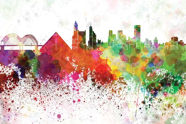 Tennessee: Memphis Skyline In Watercolor by Paul Rommer