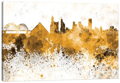Memphis Skyline In Yellow Canvas Art Print - Tennessee Art