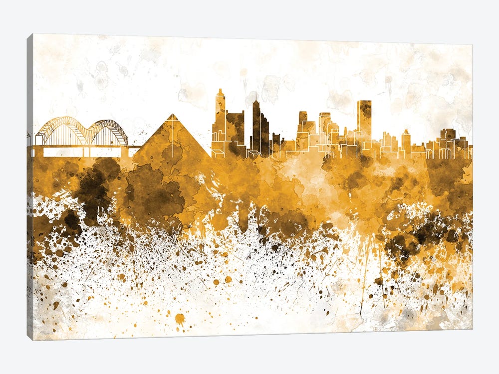 Memphis Skyline In Yellow by Paul Rommer 1-piece Canvas Art Print
