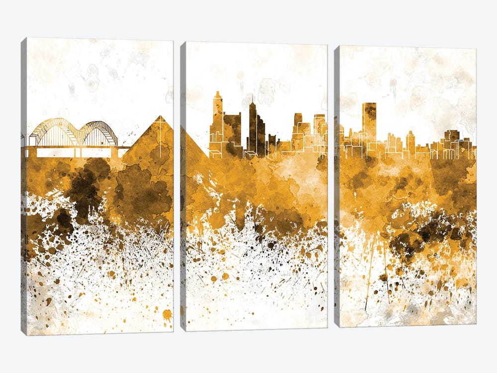 Memphis Skyline In Yellow by Paul Rommer 3-piece Canvas Art Print