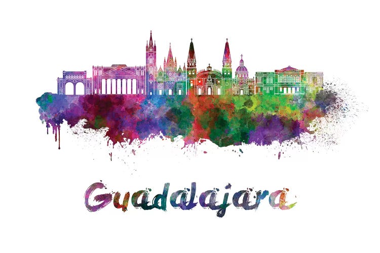 Guadalajara Mx Skyline In Watercolor