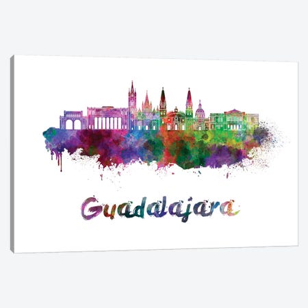Guadalajara Mx Skyline In Watercolor Canvas Print #PUR310} by Paul Rommer Canvas Art