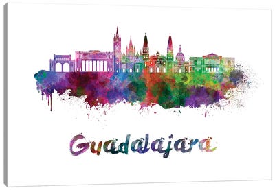 Guadalajara Mx Skyline In Watercolor Canvas Art Print - Paul Rommer