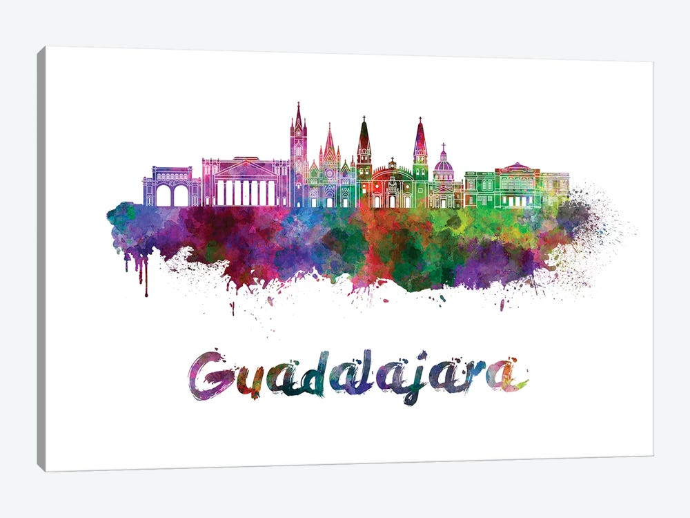 Guadalajara Mx Skyline In Watercolor by Paul Rommer 1-piece Canvas Artwork