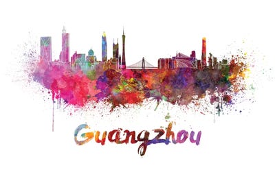 Guangzhou Skyline In Watercolor by Paul Rommer framed canvas print