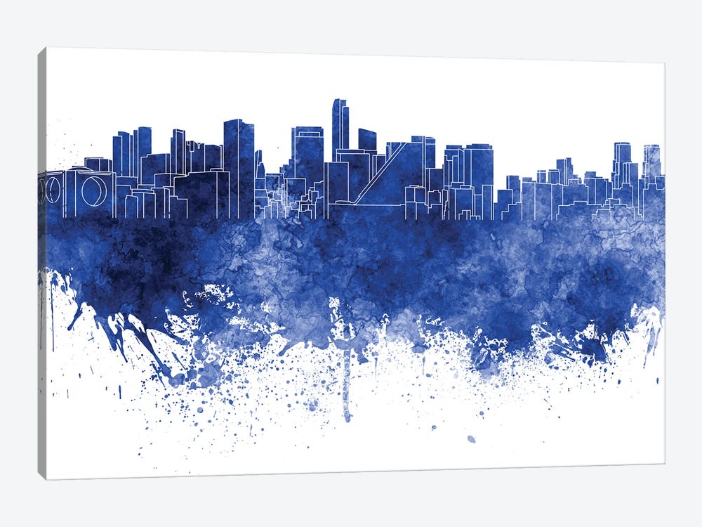 Mexico City Skyline In Blue by Paul Rommer 1-piece Canvas Art