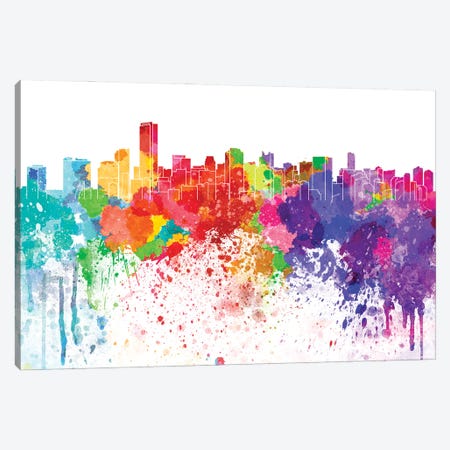 Miami Skyline In Watercolor Canvas Print #PUR3115} by Paul Rommer Canvas Artwork