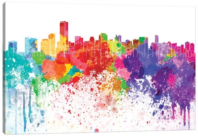 Miami Skyline In Watercolor Canvas Art Print - Miami Skylines