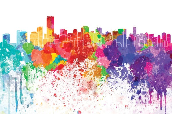 Miami Skylines: Miami Skyline In Watercolor by Paul Rommer