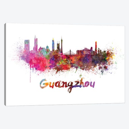 Guangzhou Skyline In Watercolor Canvas Print #PUR311} by Paul Rommer Canvas Artwork