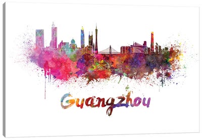 Guangzhou Skyline In Watercolor Canvas Art Print - China Art