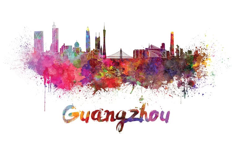 Guangzhou Skyline In Watercolor