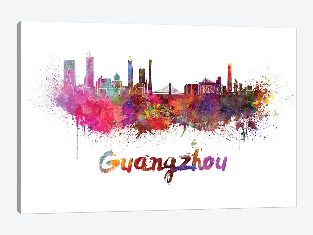 Guangzhou Skyline In Watercolor by Paul Rommer 1-piece Art Print