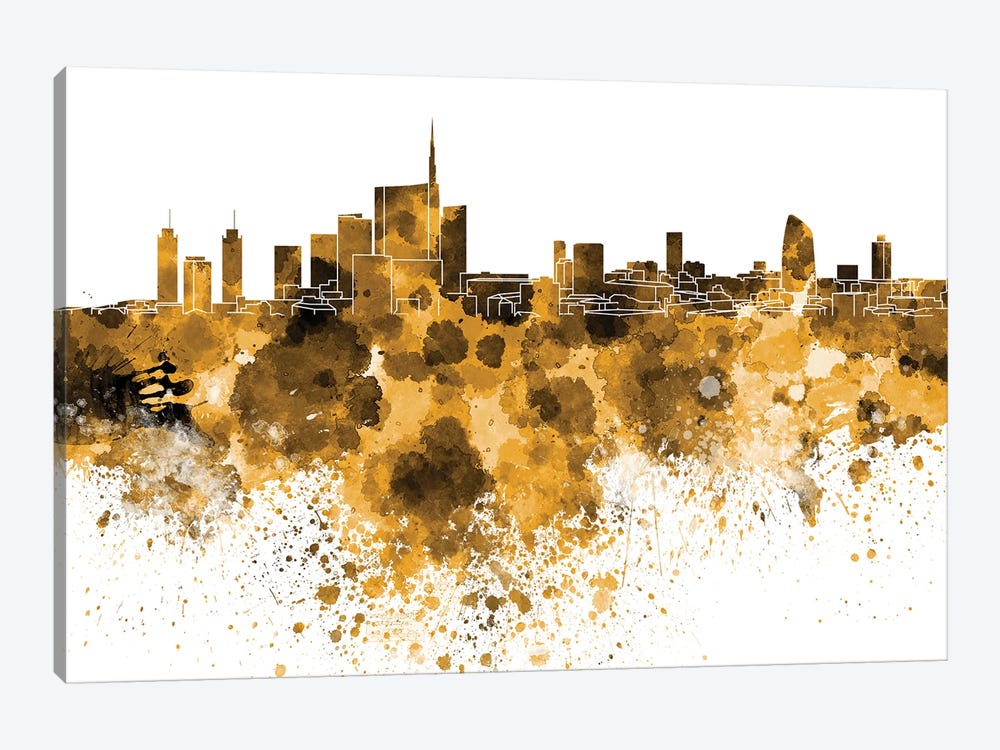 Milan Skyline In Yellow by Paul Rommer 1-piece Canvas Art Print