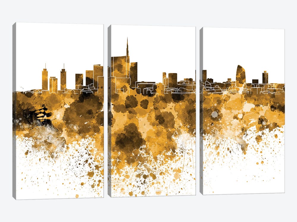 Milan Skyline In Yellow by Paul Rommer 3-piece Canvas Art Print
