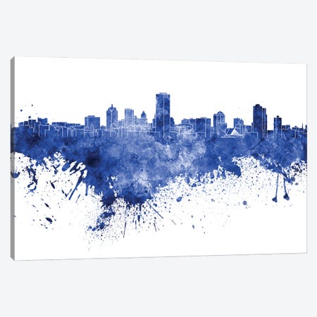 Milwaukee Skyline In Blue Canvas Print #PUR3124} by Paul Rommer Canvas Print