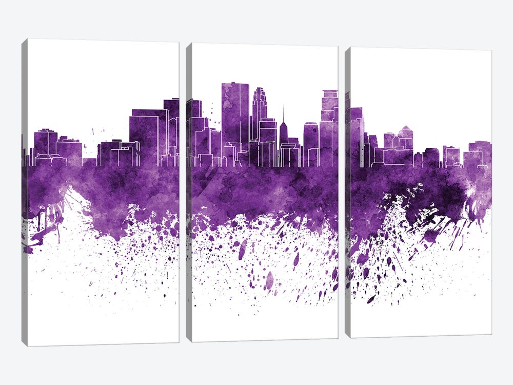 Minneapolis Skyline In Lilac by Paul Rommer 3-piece Canvas Wall Art