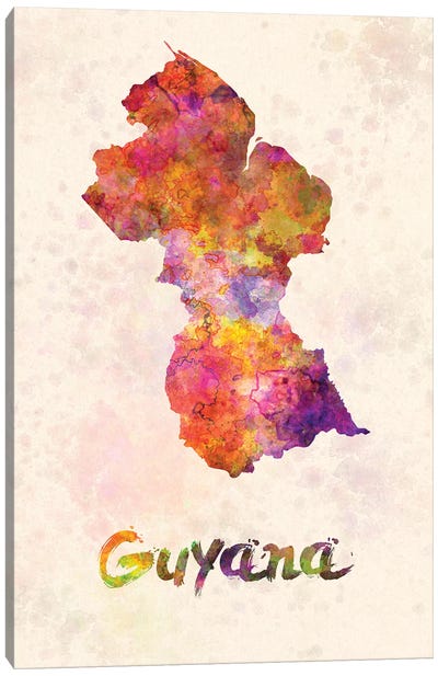 Guyana In Watercolor Canvas Art Print - Country Maps