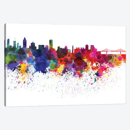 Montreal Skyline In Watercolor Canvas Print #PUR3139} by Paul Rommer Art Print