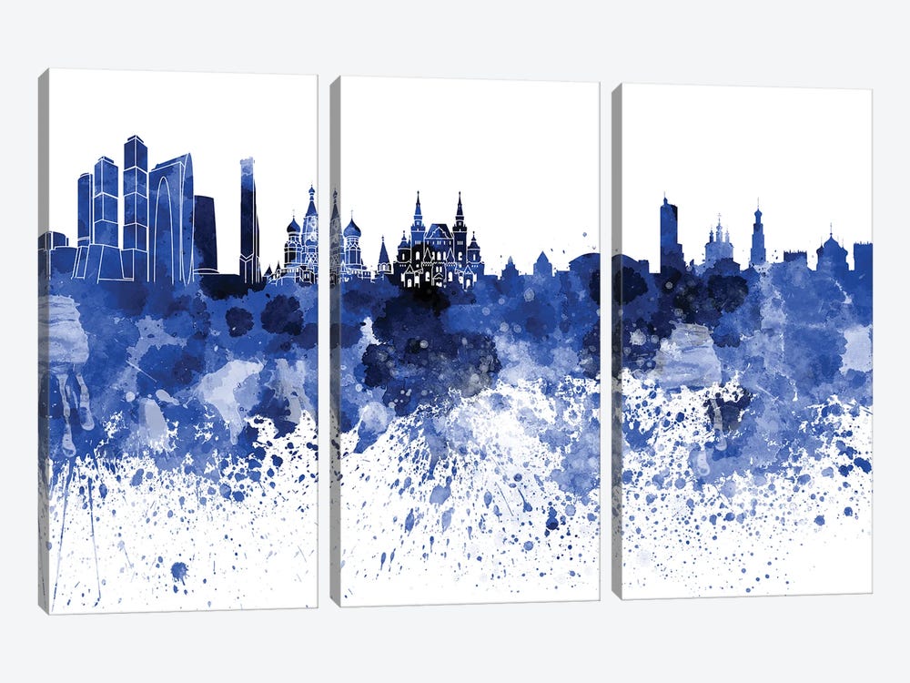 Moscow Skyline In Blue by Paul Rommer 3-piece Art Print