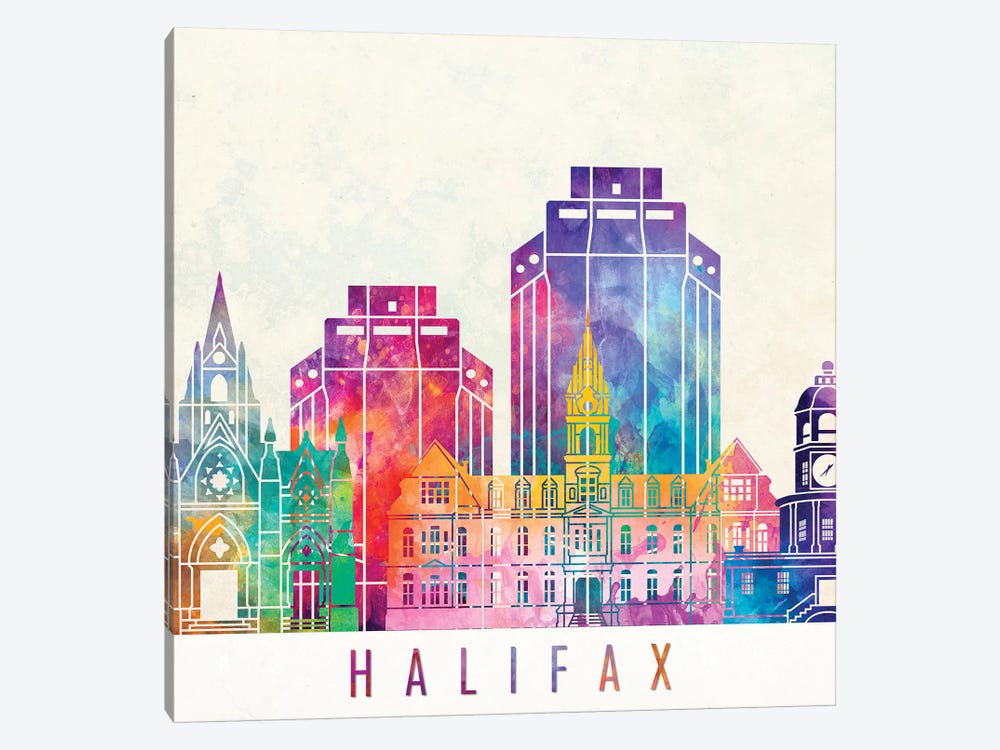 Halifax Landmarks Watercolor Poster by Paul Rommer 1-piece Canvas Wall Art