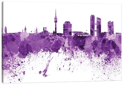 Munich Skyline In Lilac Canvas Art Print - Munich Art