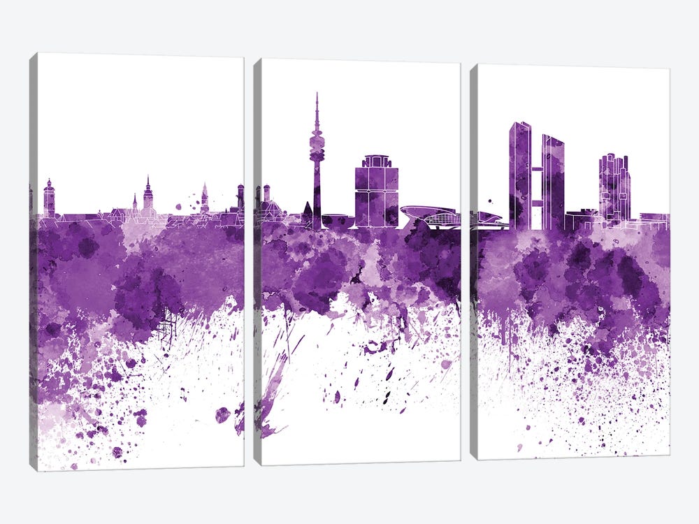 Munich Skyline In Lilac by Paul Rommer 3-piece Canvas Print