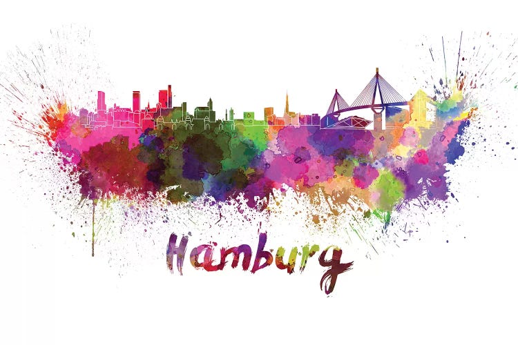 Hamburg Skyline In Watercolor