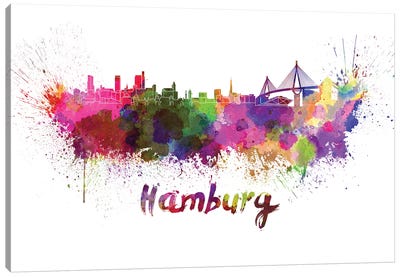 Hamburg Skyline In Watercolor Canvas Art Print - Hamburg