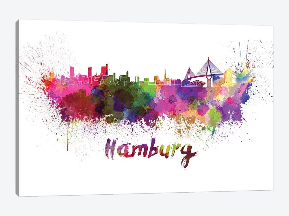 Hamburg Skyline In Watercolor by Paul Rommer 1-piece Canvas Art Print