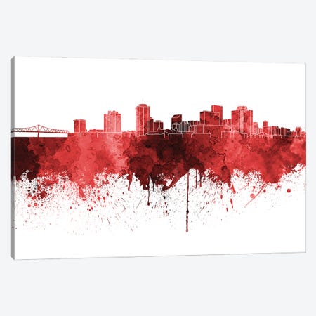 New Orleans Skyline In Red V-II Canvas Print #PUR3183} by Paul Rommer Canvas Art