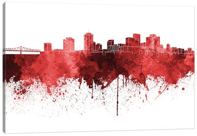 New Orleans Skyline In Red V-II Canvas Art Print - New Orleans Skylines