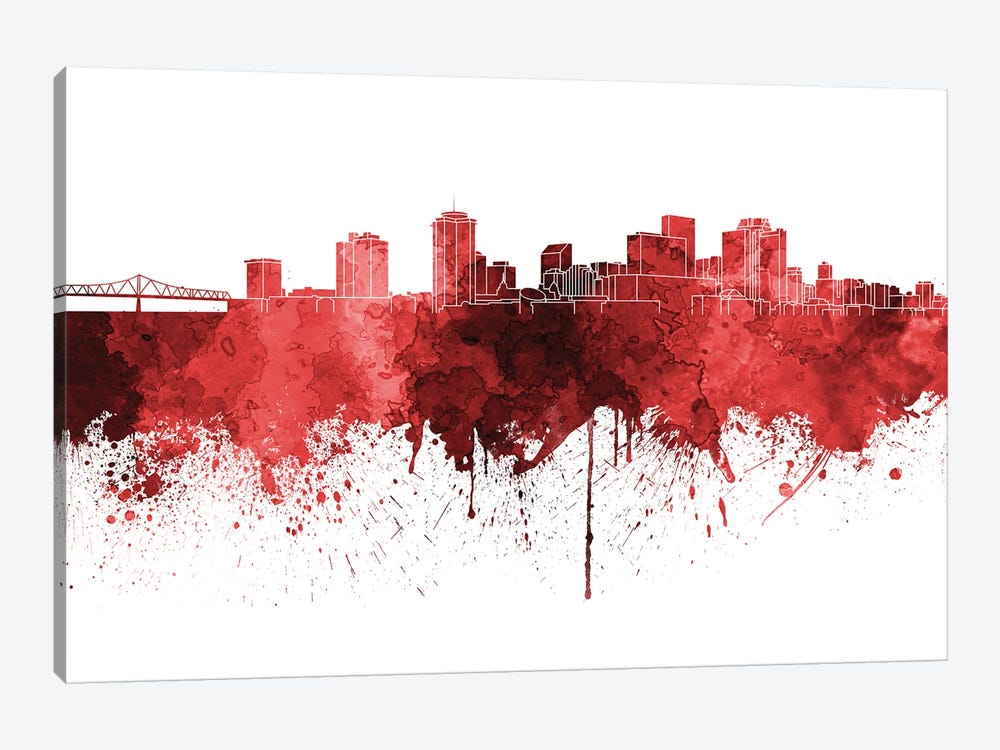 New Orleans Skyline In Red V-II by Paul Rommer 1-piece Canvas Art