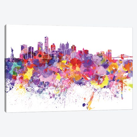 New York Skyline In Watercolor Canvas Print #PUR3184} by Paul Rommer Canvas Art Print