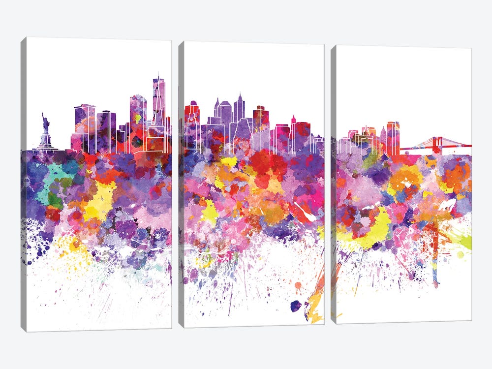 New York Skyline In Watercolor by Paul Rommer 3-piece Canvas Print