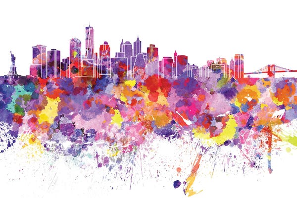 New York City Skylines: New York Skyline In Watercolor by Paul Rommer