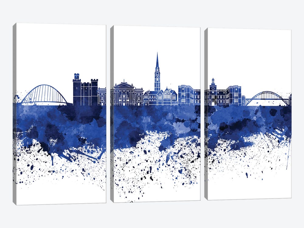 Newcastle Skyline In Blue 3-piece Canvas Artwork