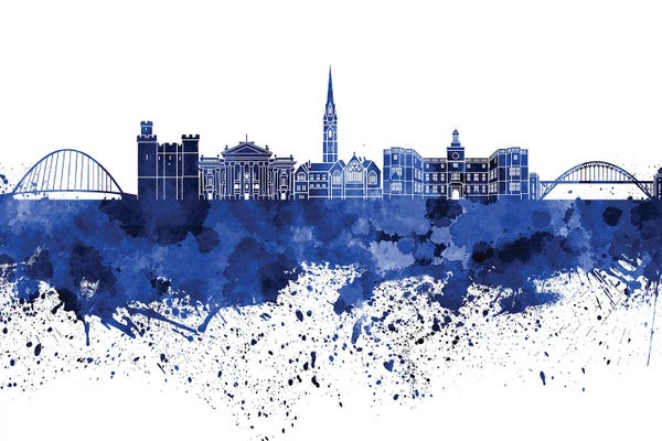 Newcastle: Newcastle Skyline In Blue by Paul Rommer