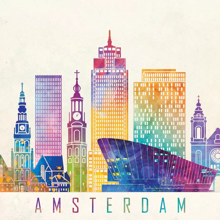 Amsterdam Landmarks Watercolor Poster