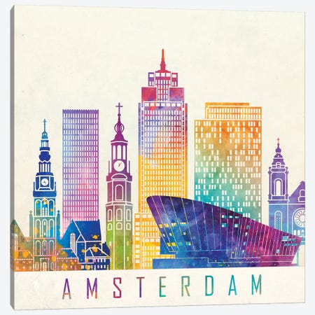 Amsterdam Landmarks Watercolor Poster Canvas Print #PUR31} by Paul Rommer Canvas Art Print
