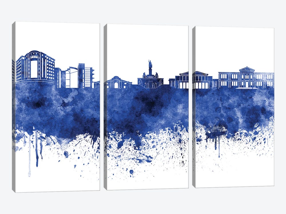 Nicosia Skyline In Blue by Paul Rommer 3-piece Canvas Art Print