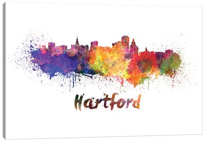 Hartford Skyline In Watercolor Canvas Art Print - Connecticut Art