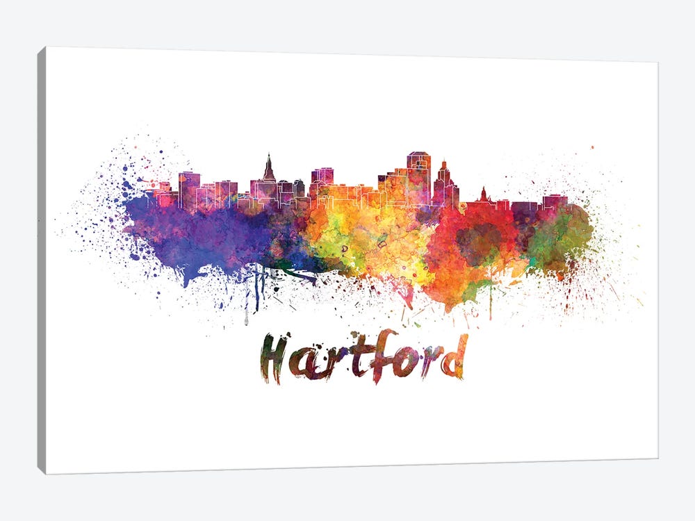 Hartford Skyline In Watercolor by Paul Rommer 1-piece Canvas Print