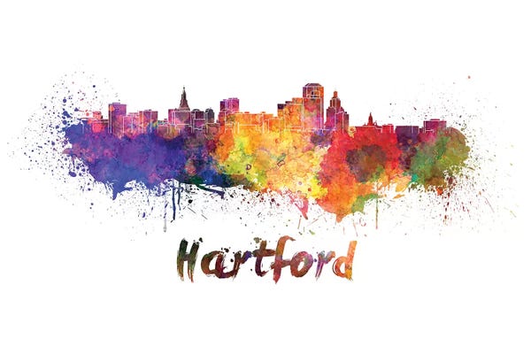 Hartford: Hartford Skyline In Watercolor by Paul Rommer