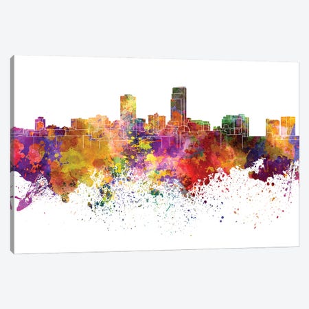Omaha Skyline In Watercolor Canvas Print #PUR3231} by Paul Rommer Canvas Artwork