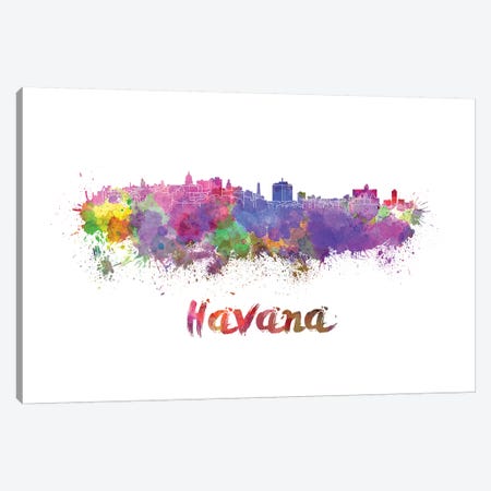 Havana Skyline In Watercolor Canvas Print #PUR323} by Paul Rommer Art Print