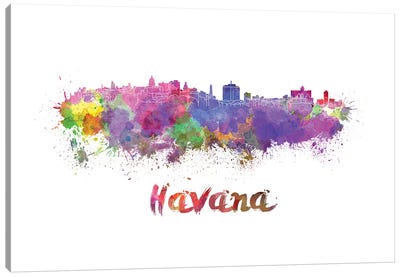 Havana Skyline In Watercolor Canvas Art Print - Cuba Art